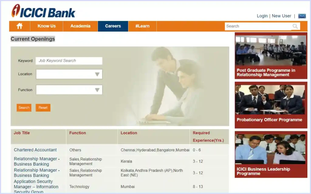 icici bank current opening jobs