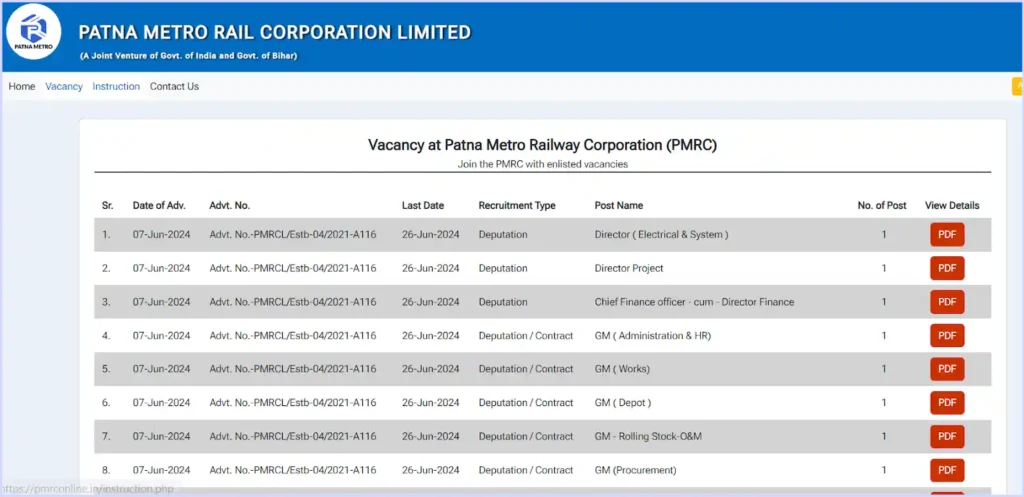 Patna Metro Official Website Screenshots