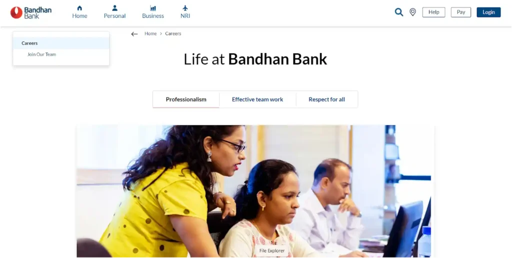 Bandhan Bank Official Career Website Screenshots